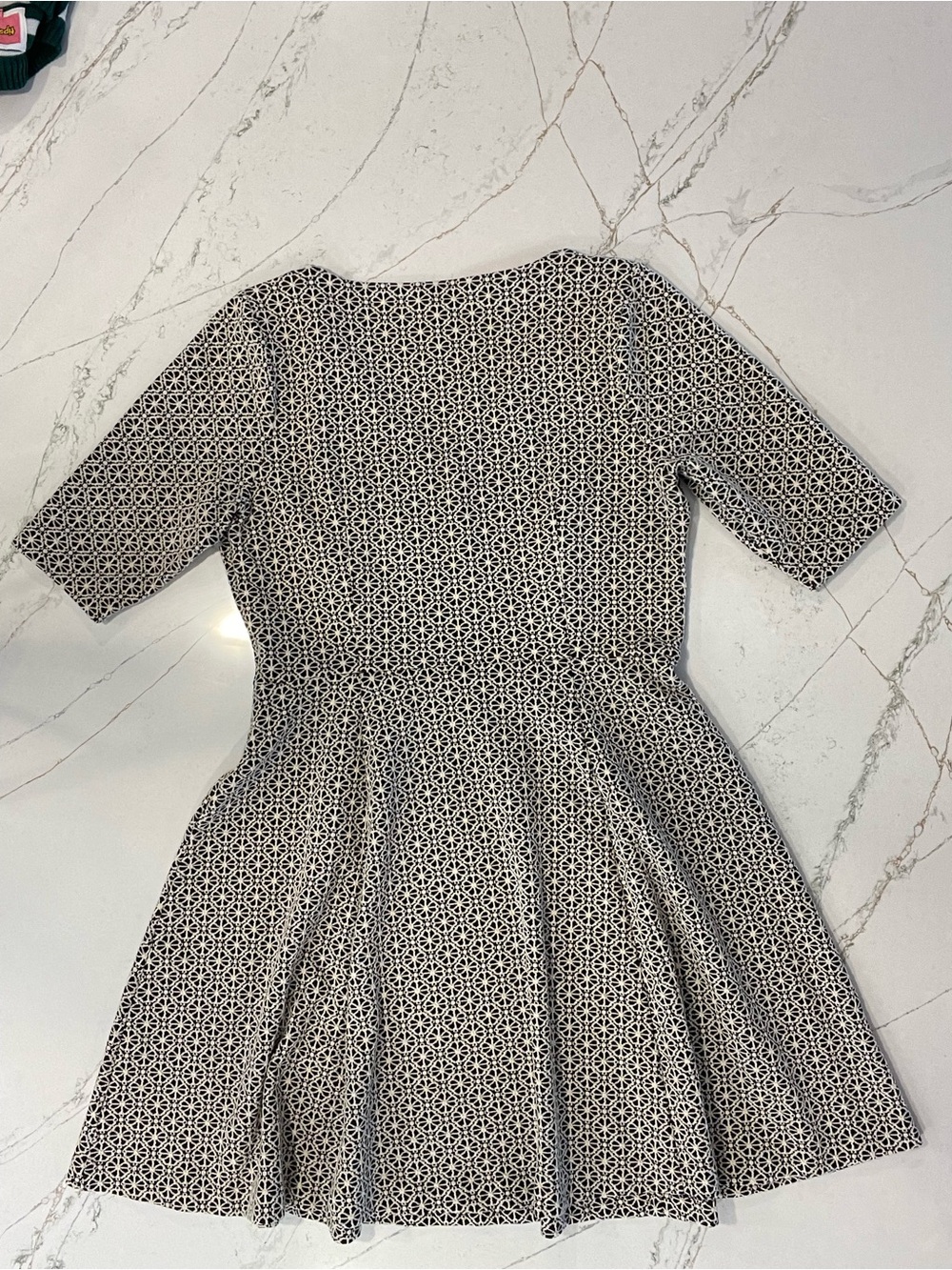 Boden Geometric Floral V-Neck Fit-and-Flare Dress Black White US 16